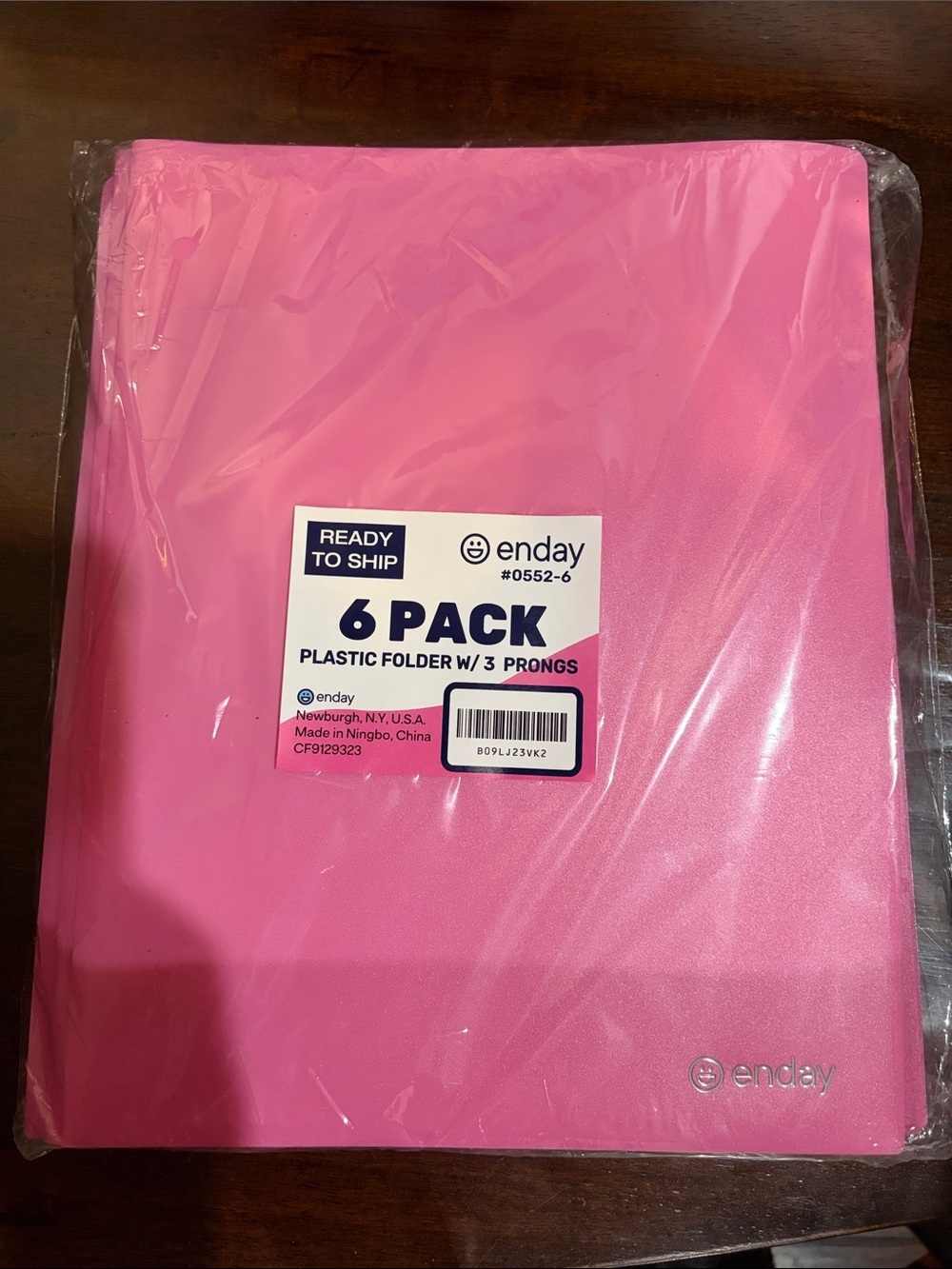 Pink 6-Pack Plastic Folders with 3 Prongs